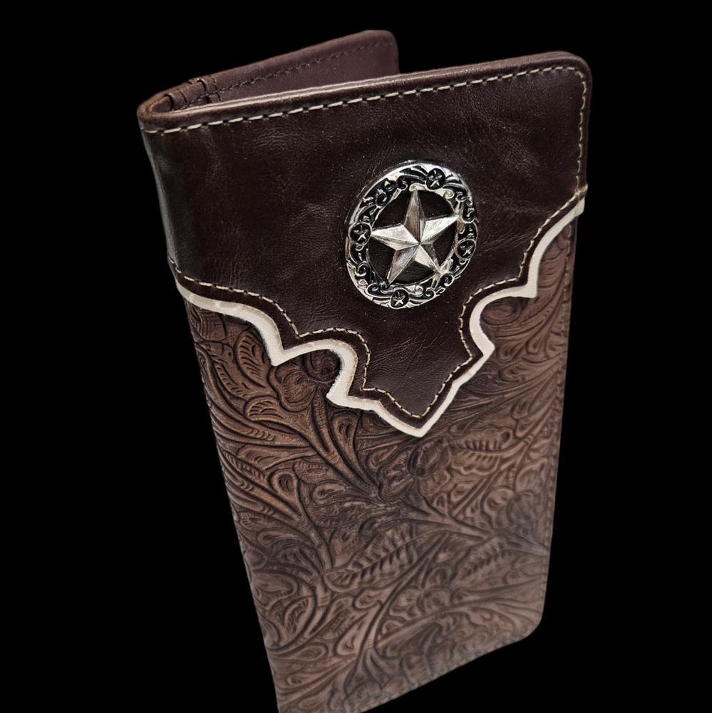 Western Cowboy Taxes Flag  Wallet Genuine Leather Bi-fold Long wallet fo…